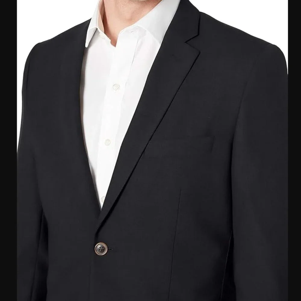 NWT (50) Black Long-Sleeve Button-Front Slim-Fit Stretch Blazer
